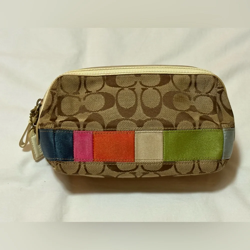 Vintage Coach Signature Stripe Cosmetic Bag/ Pouch - Picture 2 of 6